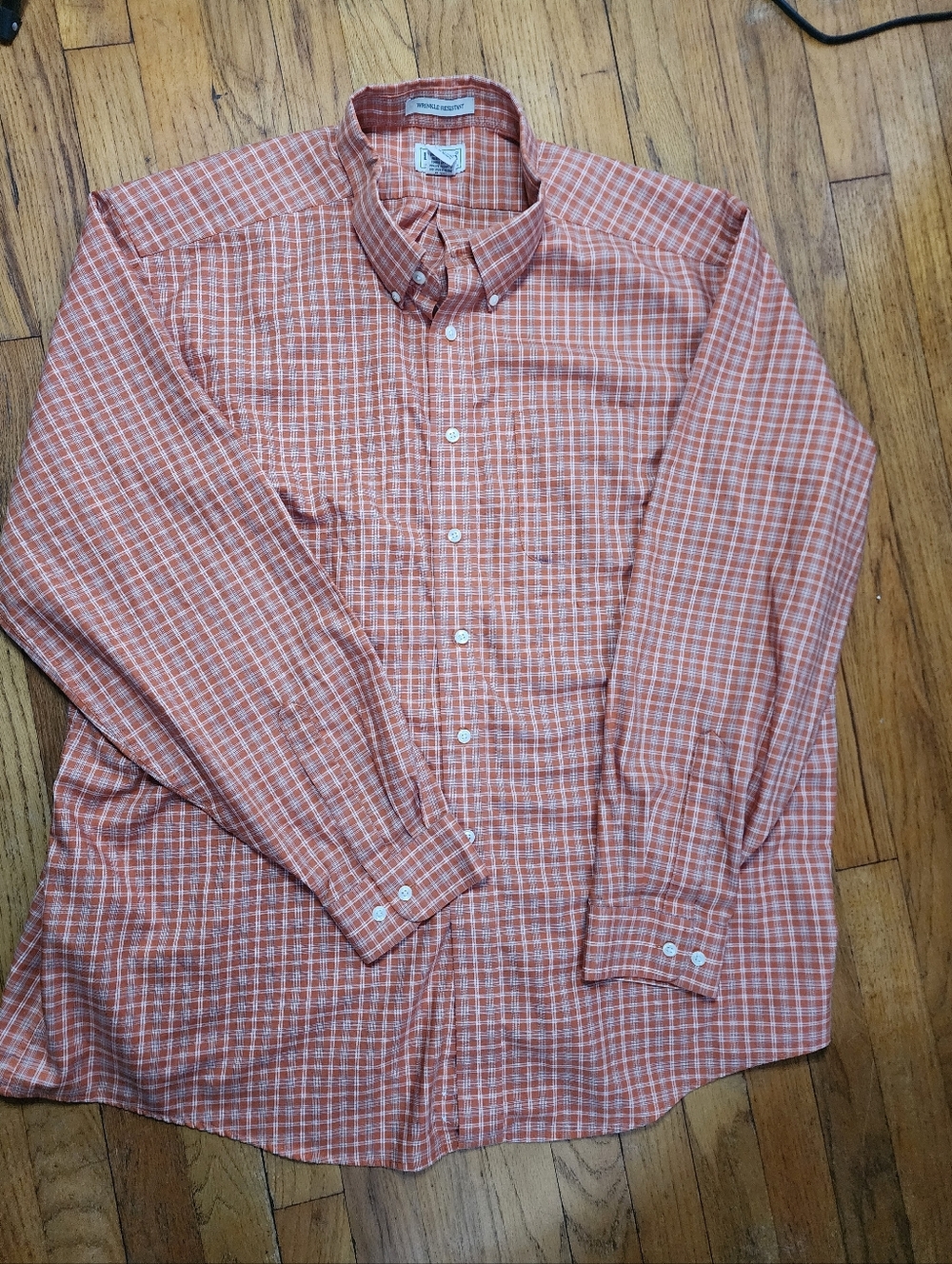 L.L. Bean Wrinkle Resistant Men's Orange Plaid Button-Down Shirt XXL